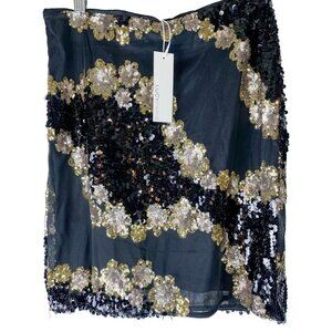 NWT Lucy Paris Black Gold Sequin Mini Pencil Bodycon Cocktail Party Skirt sz S